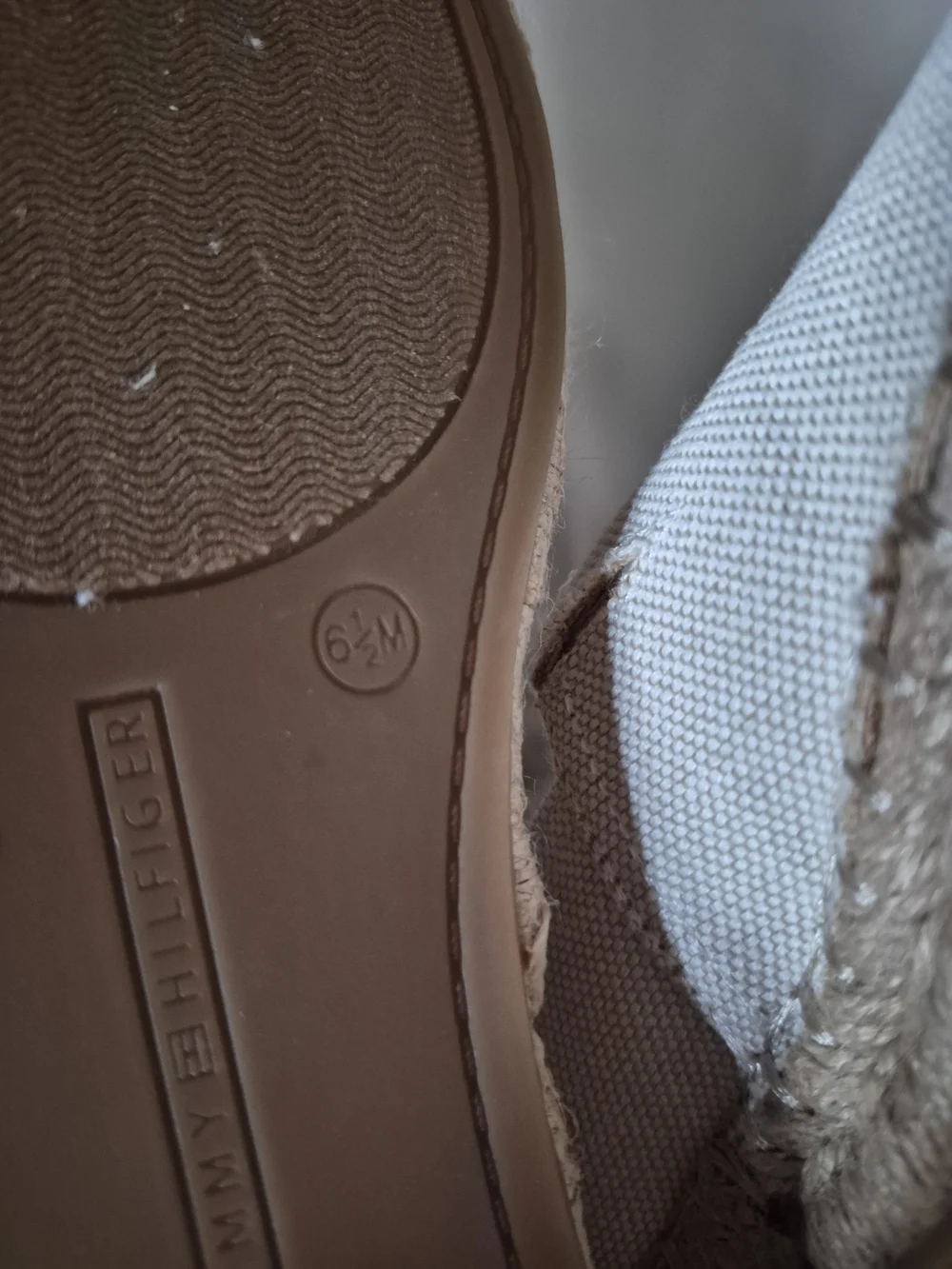 Tommy Hilfiger Cream Canvas Espadrilles with Navy & Red Stripe Heel Tab